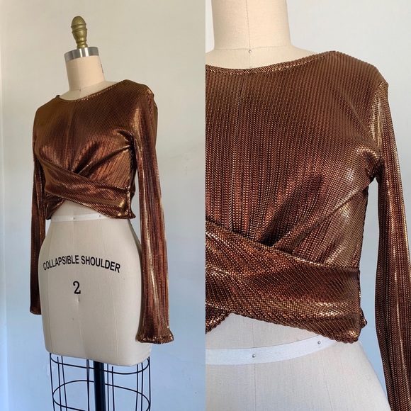 Topshop Tops - Topshop | Metallic Gold Copper Crop Top NWT 6